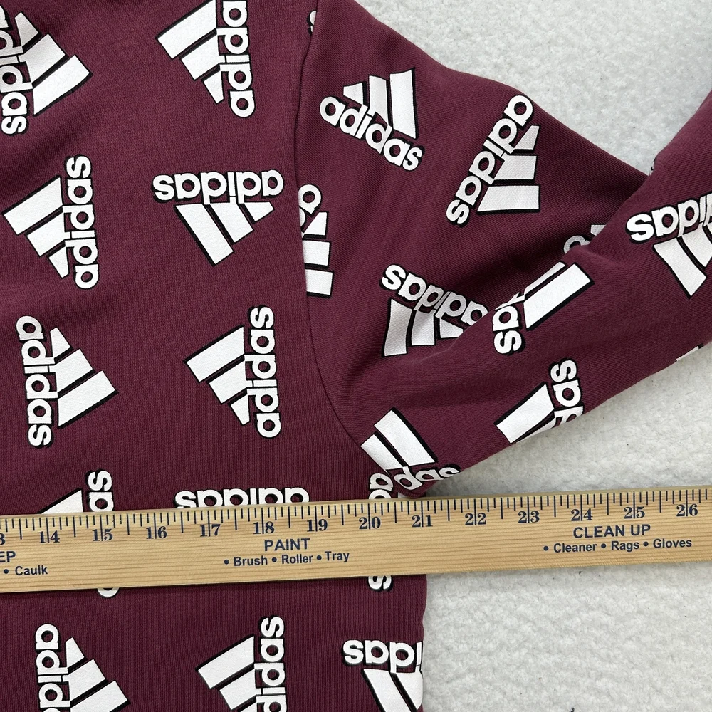 Adidas Hoodie Mens Medium All Over Logo Maroon Pullover Sweatshirt Streetwear